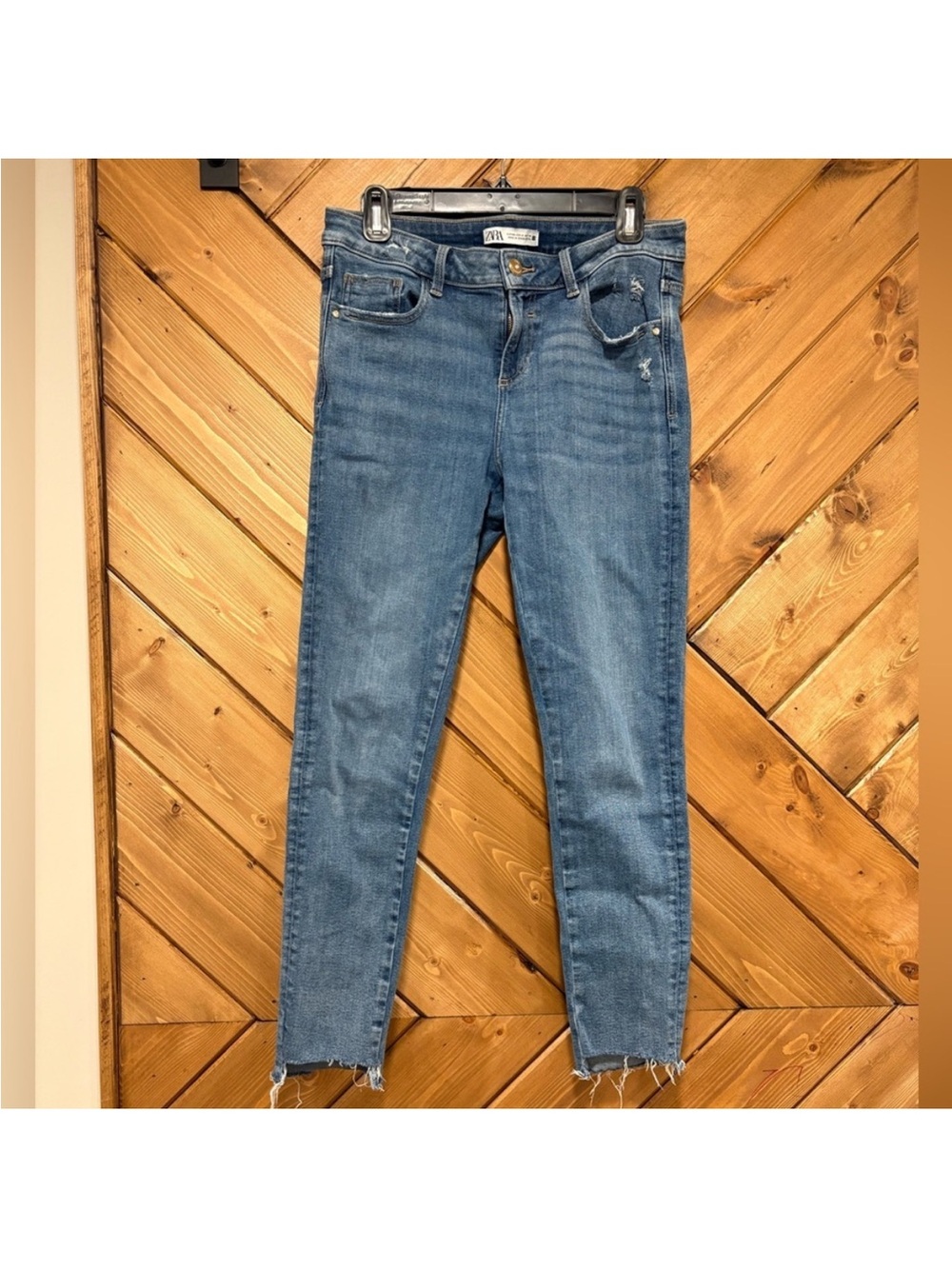 Zara Blue High-Rise Skinny Jeans - Distressed Hem
